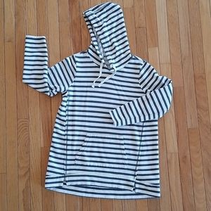 Motherhood sweatshirt, Med. Gray and white stripes with front pouch